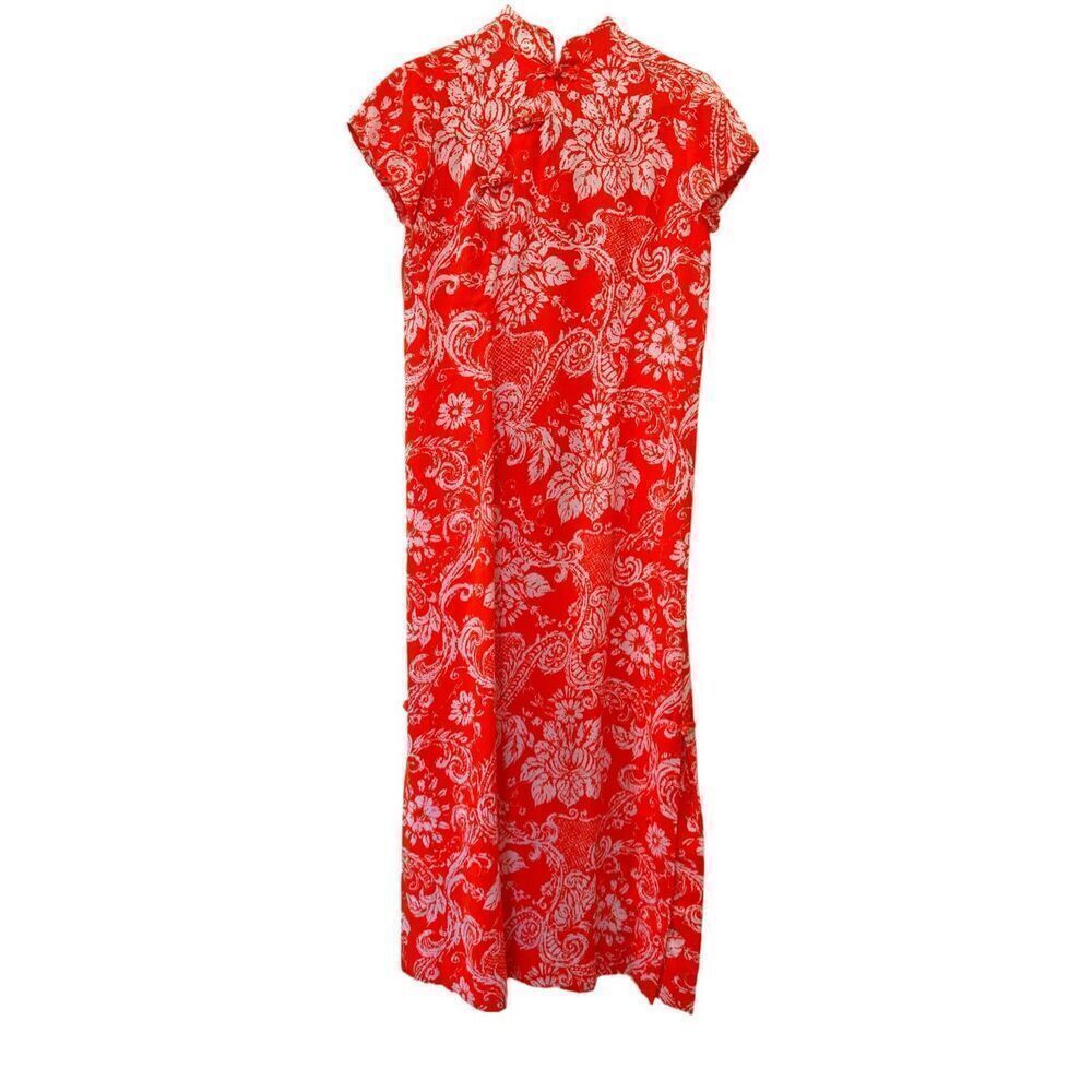 Vintage 70s McLnerny Honolulu bright paisley Asian Hawaiian dress vibrant orange